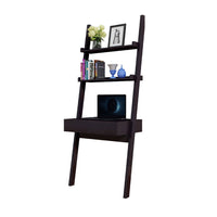 Tall Desk with Ladder Shelves, 1 Drawer 2 Shelves, 72 Inch, Brown Wood -BM334355