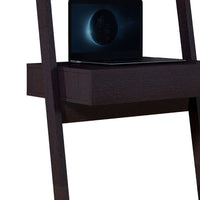 Tall Desk with Ladder Shelves, 1 Drawer 2 Shelves, 72 Inch, Brown Wood -BM334355