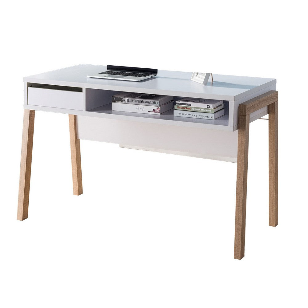 Writing Desk, 1 Drawer and Open Shelf, 47 Inch, Modern White and Brown -BM334368