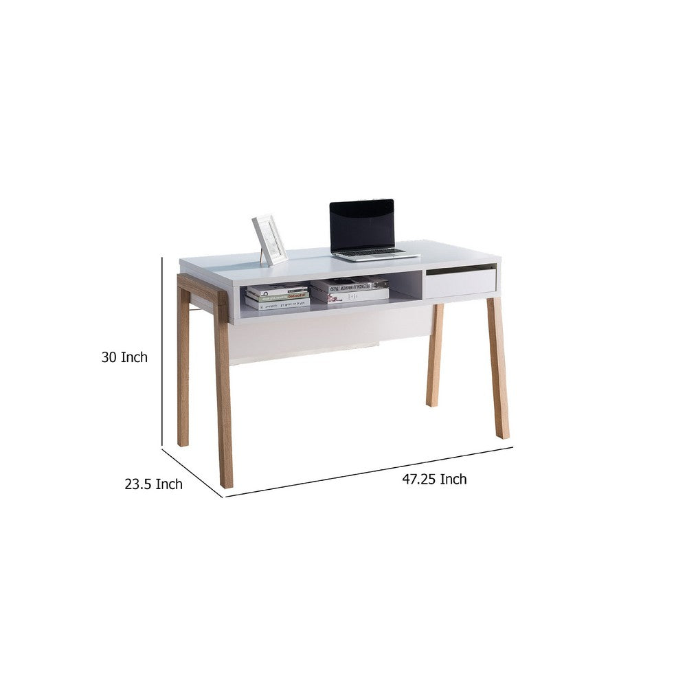 Writing Desk, 1 Drawer and Open Shelf, 47 Inch, Modern White and Brown -BM334368