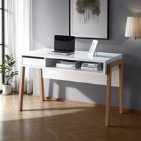 Writing Desk, 1 Drawer and Open Shelf, 47 Inch, Modern White and Brown -BM334368