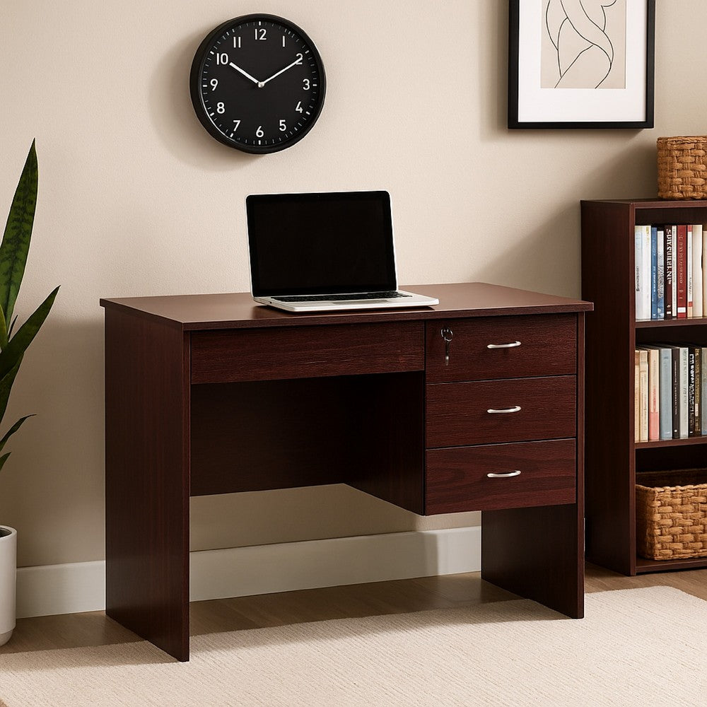 Sial Laptop Desk, 4 Drawers, 40 Inch, Mahogany Brown Composite Board -BM334390