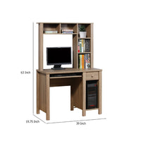 Akol Computer Desk with Hutch, Keyboard Drawer,  63 Inch, Dark Taupe -BM334402