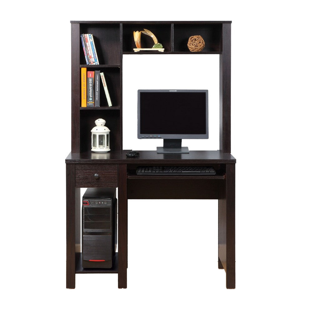 Akol Computer Desk with Hutch, Keyboard Drawer Storage, 63 Inch, Black -BM334403