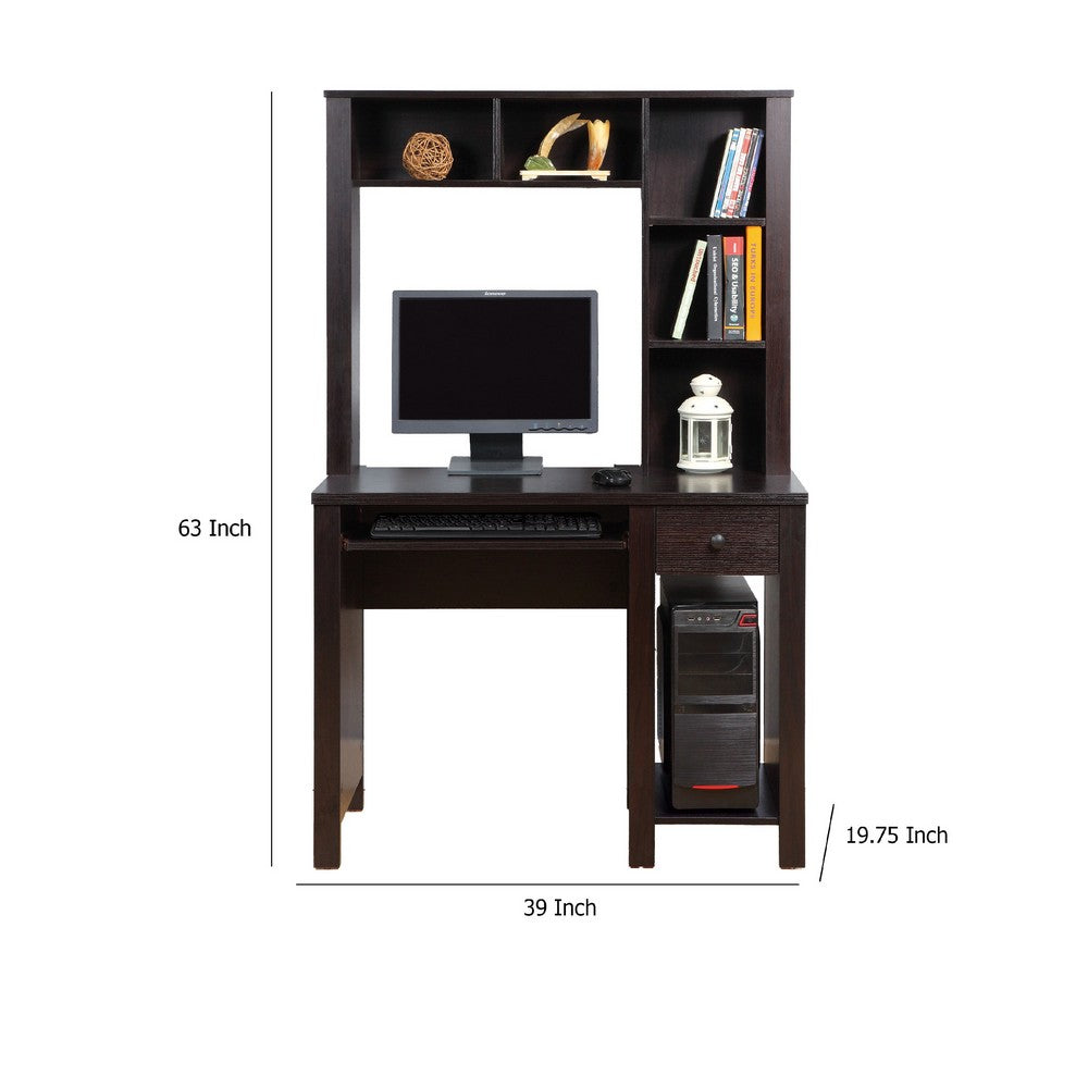 Akol Computer Desk with Hutch, Keyboard Drawer Storage, 63 Inch, Black -BM334403