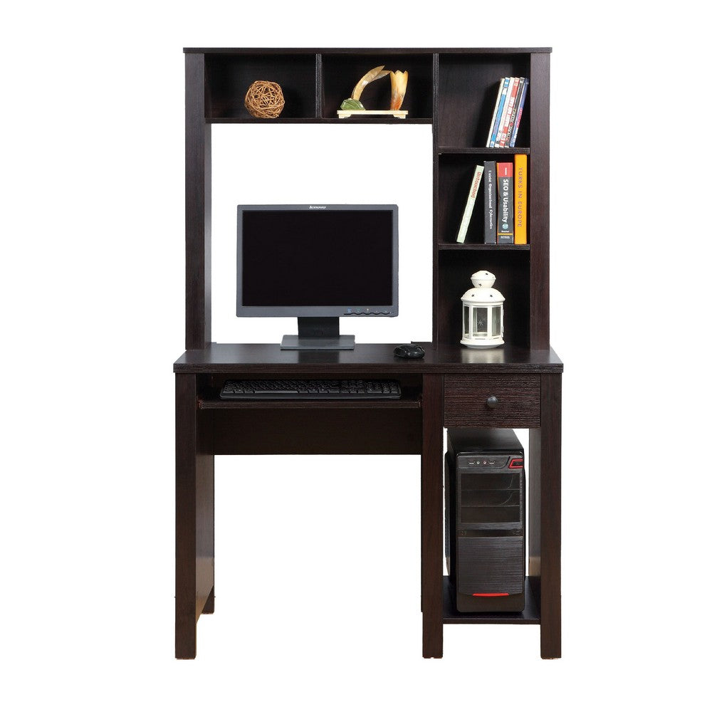 Akol Computer Desk with Hutch, Keyboard Drawer Storage, 63 Inch, Black -BM334403