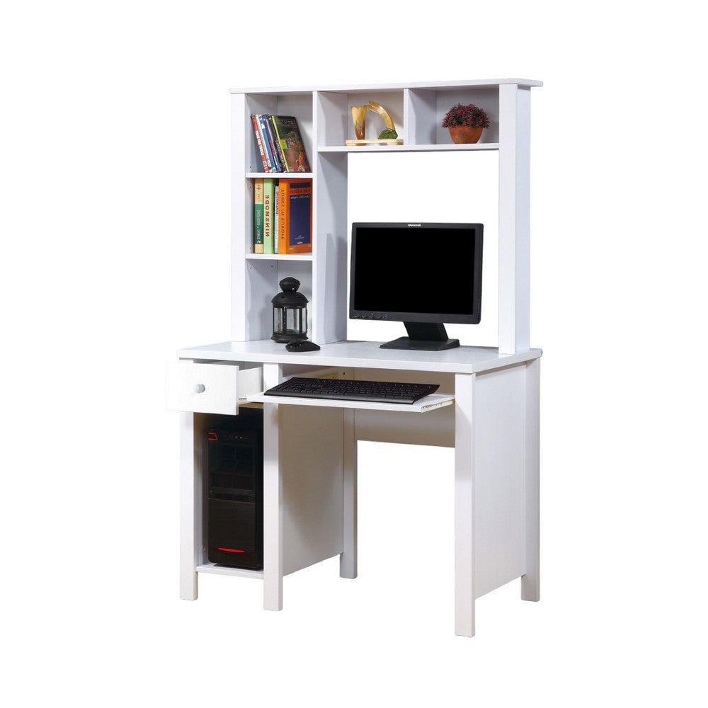 Akol Computer Desk with Hutch, Keyboard Drawer Storage, 63 Inch White -BM334404