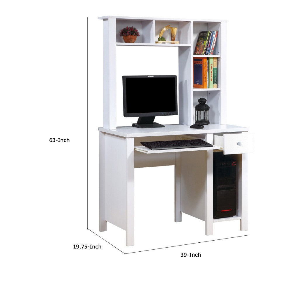 Akol Computer Desk with Hutch, Keyboard Drawer Storage, 63 Inch White -BM334404