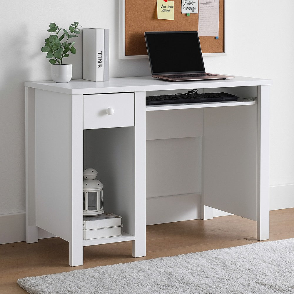 Akol Computer Desk, Keyboard Drawer and Storage, 39 Inch, Modern White -BM334405