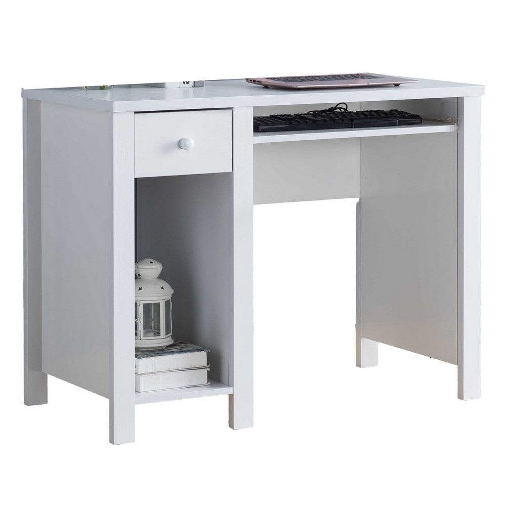 Akol Computer Desk, Keyboard Drawer and Storage, 39 Inch, Modern White -BM334405