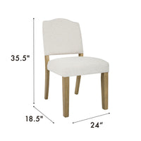 Side Dining Chair, Open Back Solid Wood Frame, Cream Woven Fabric -BM334410
