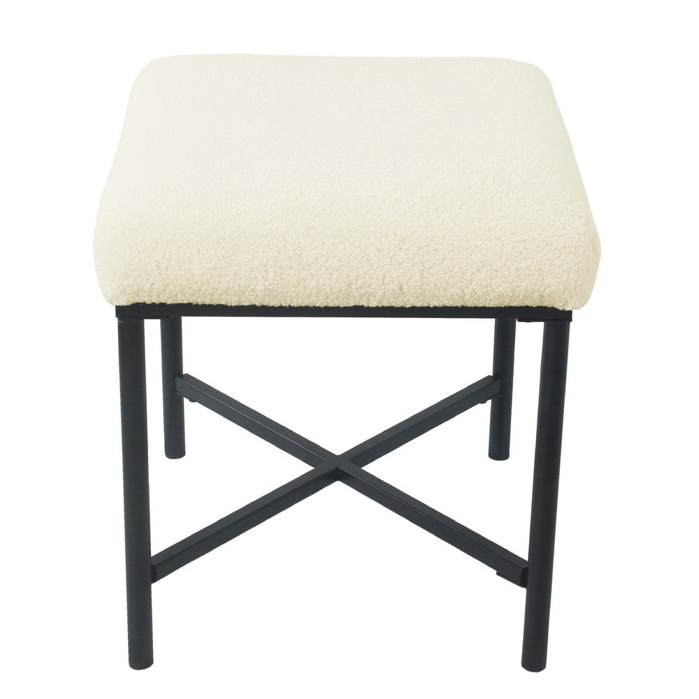 Zac Square Ottoman Footstool, Black, Cream Faux Sheepskin 19 Inch -BM334415