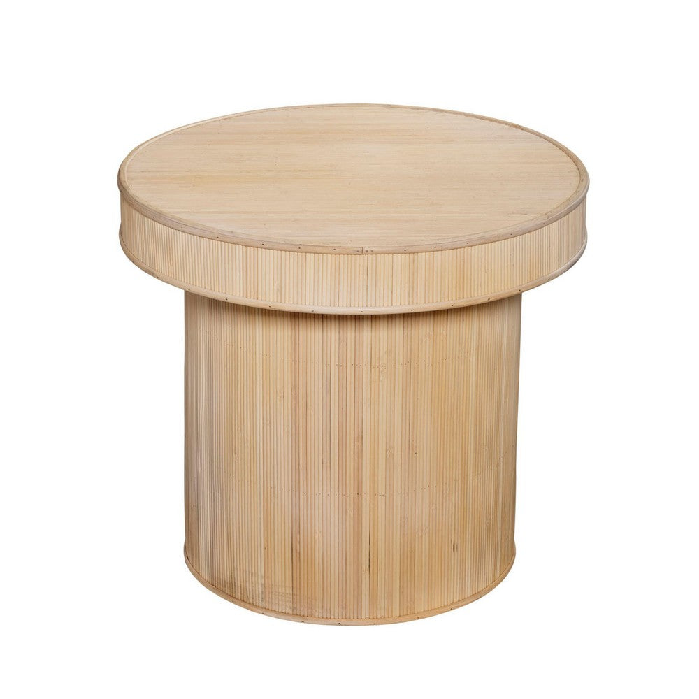 Tyl Side End Table, 22 Inch, Round Top, Cylindrical Bamboo Base, Brown -BM334561