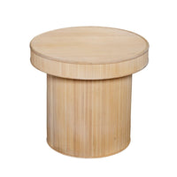 Tyl Side End Table, 22 Inch, Round Top, Cylindrical Bamboo Base, Brown -BM334561