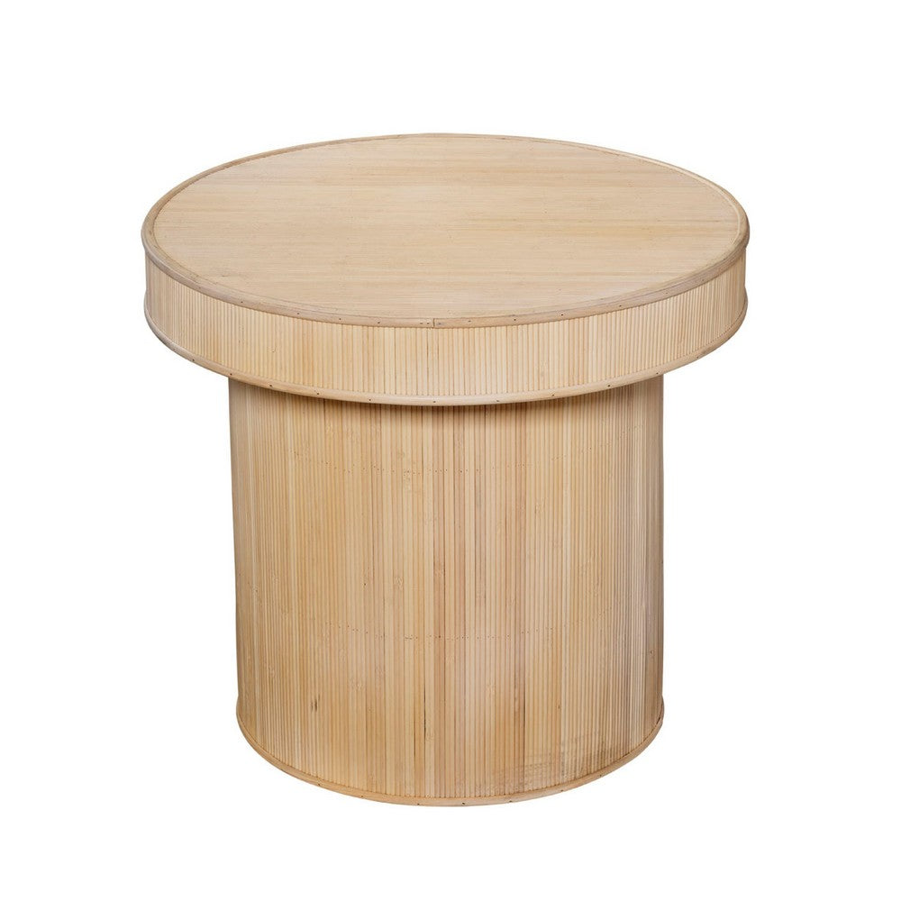 Tyl Side End Table, 22 Inch, Round Top, Cylindrical Bamboo Base, Brown -BM334561