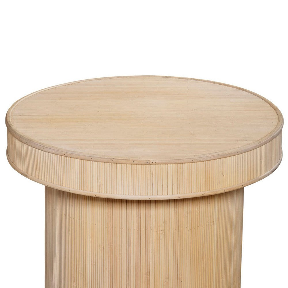 Tyl Side End Table, 22 Inch, Round Top, Cylindrical Bamboo Base, Brown -BM334561