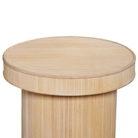 Tyl Side End Table, 22 Inch, Round Top, Cylindrical Bamboo Base, Brown -BM334561