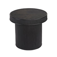 Tyl Side End Table, 22 Inch, Round Top, Cylindrical Bamboo Base, Black -BM334562