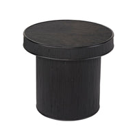 Tyl Side End Table, 22 Inch, Round Top, Cylindrical Bamboo Base, Black -BM334562