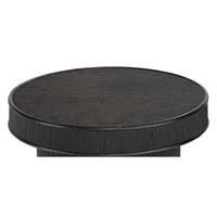 Tyl Side End Table, 22 Inch, Round Top, Cylindrical Bamboo Base, Black -BM334562