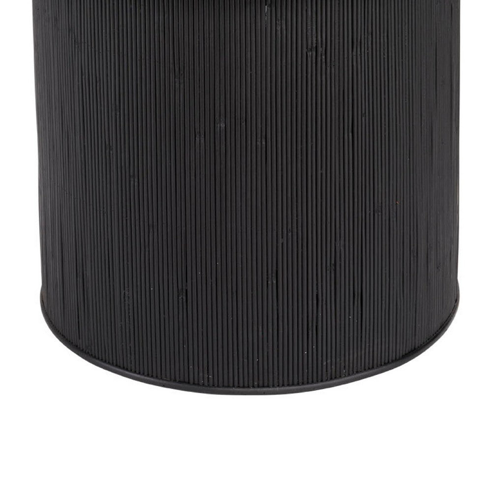 Tyl Side End Table, 22 Inch, Round Top, Cylindrical Bamboo Base, Black -BM334562
