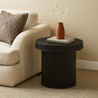 Tyl Side End Table, 22 Inch, Round Top, Cylindrical Bamboo Base, Black -BM334562