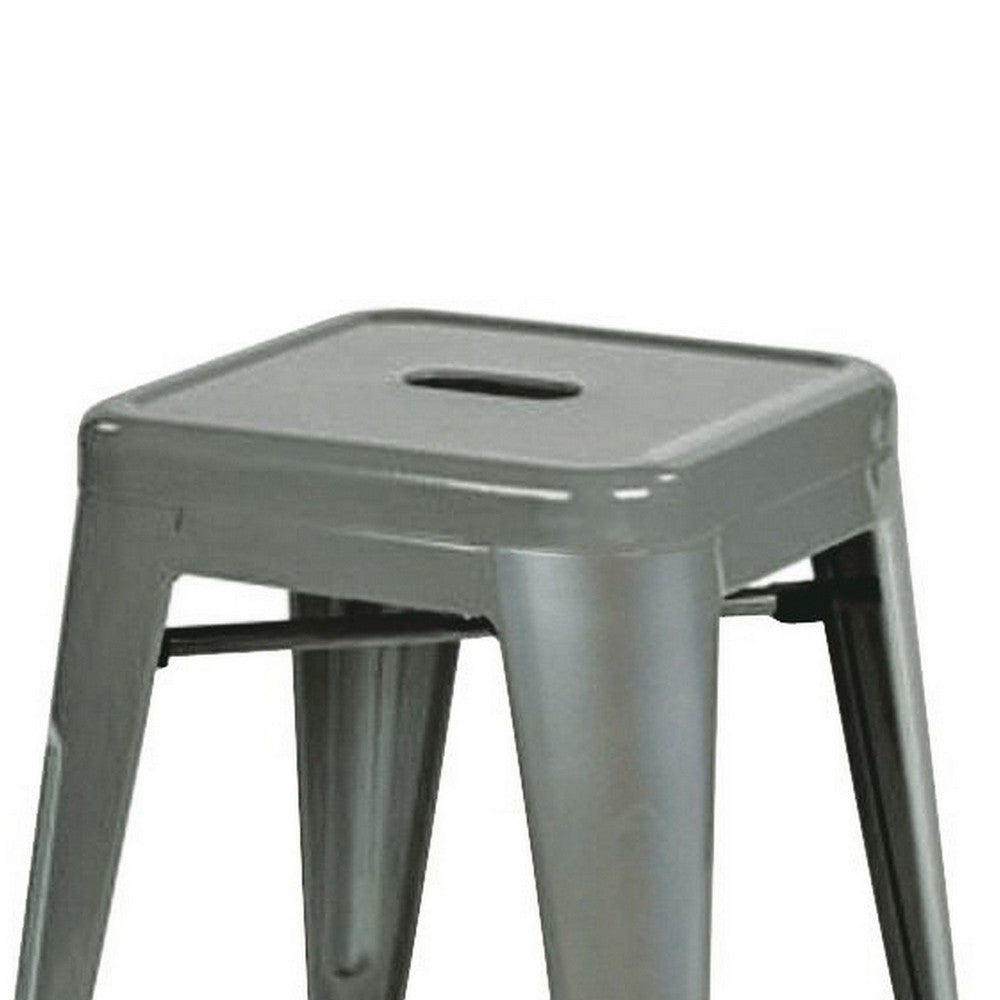 Vici Set of 4 Dining Stools, Light Gray Metal, Industrial Square Seat -BM334672