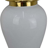 Risy Covered Jar, 24 Inch, Gold Finial, White Curved Ceramic Base -BM334809