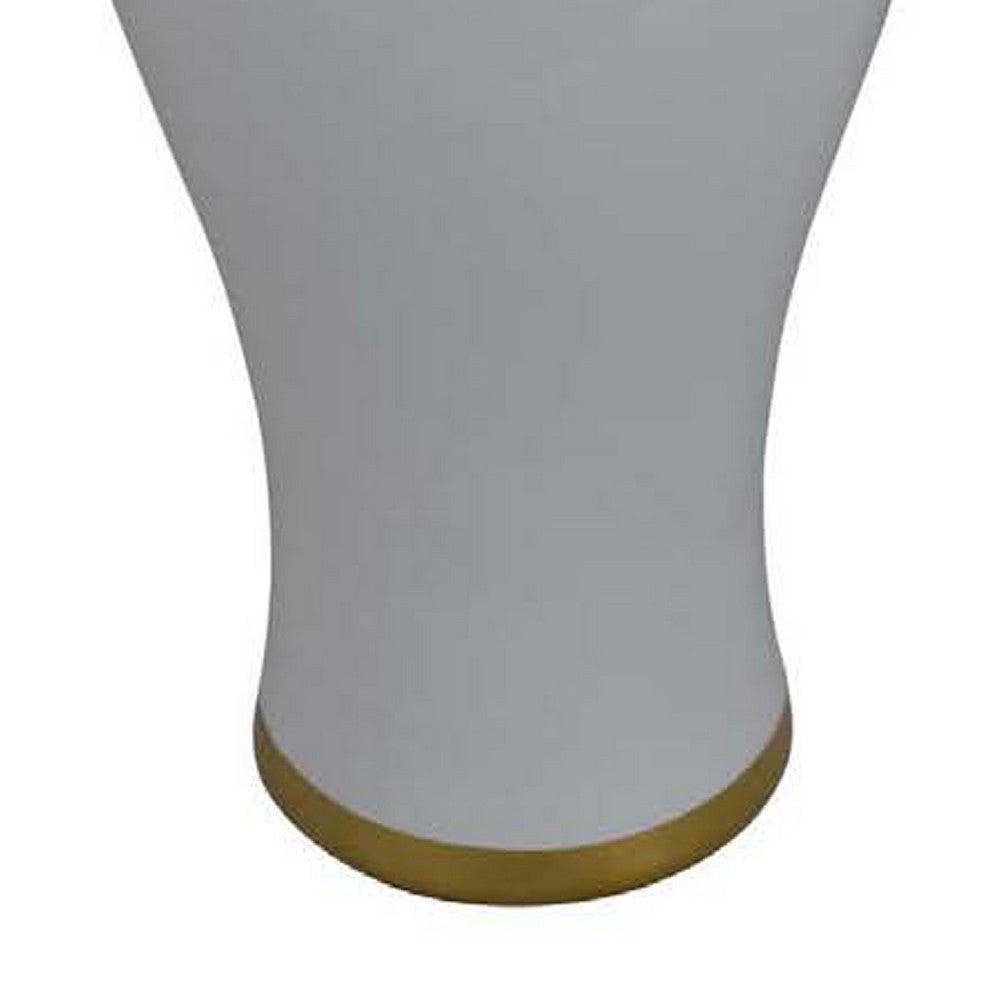 Risy Covered Jar, 24 Inch, Gold Finial, White Curved Ceramic Base -BM334809