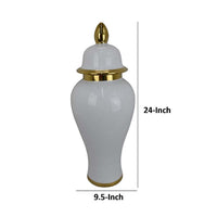 Risy Covered Jar, 24 Inch, Gold Finial, White Curved Ceramic Base -BM334809