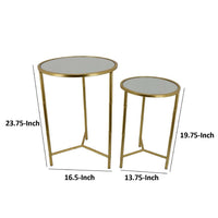 Modern Plant Stand Table Set of 2, Round Mirror Top, Gold Metal Base -BM334816