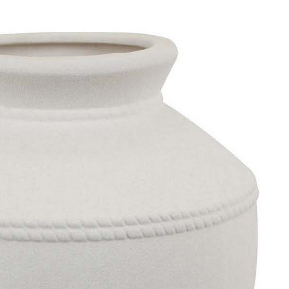 Modern Decorative Flower Vase, Textured White Ceramic 16 Inch -BM334836