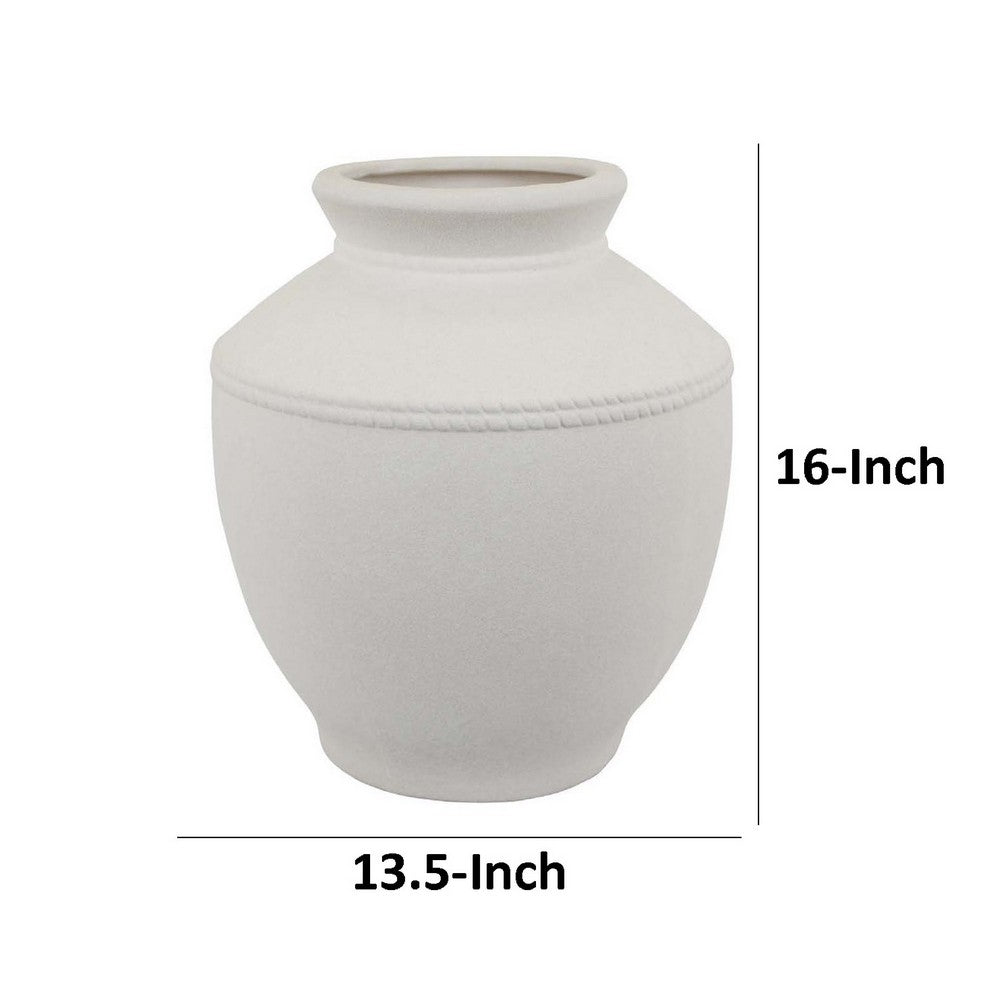 Modern Decorative Flower Vase, Textured White Ceramic 16 Inch -BM334836