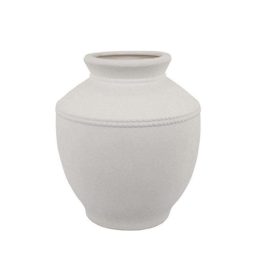Modern Decorative Flower Vase, Textured White Ceramic 16 Inch -BM334836