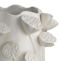 Ro Decorative Vase, Textured Lotus Accents, White Ceramic 16 Inch -BM334861