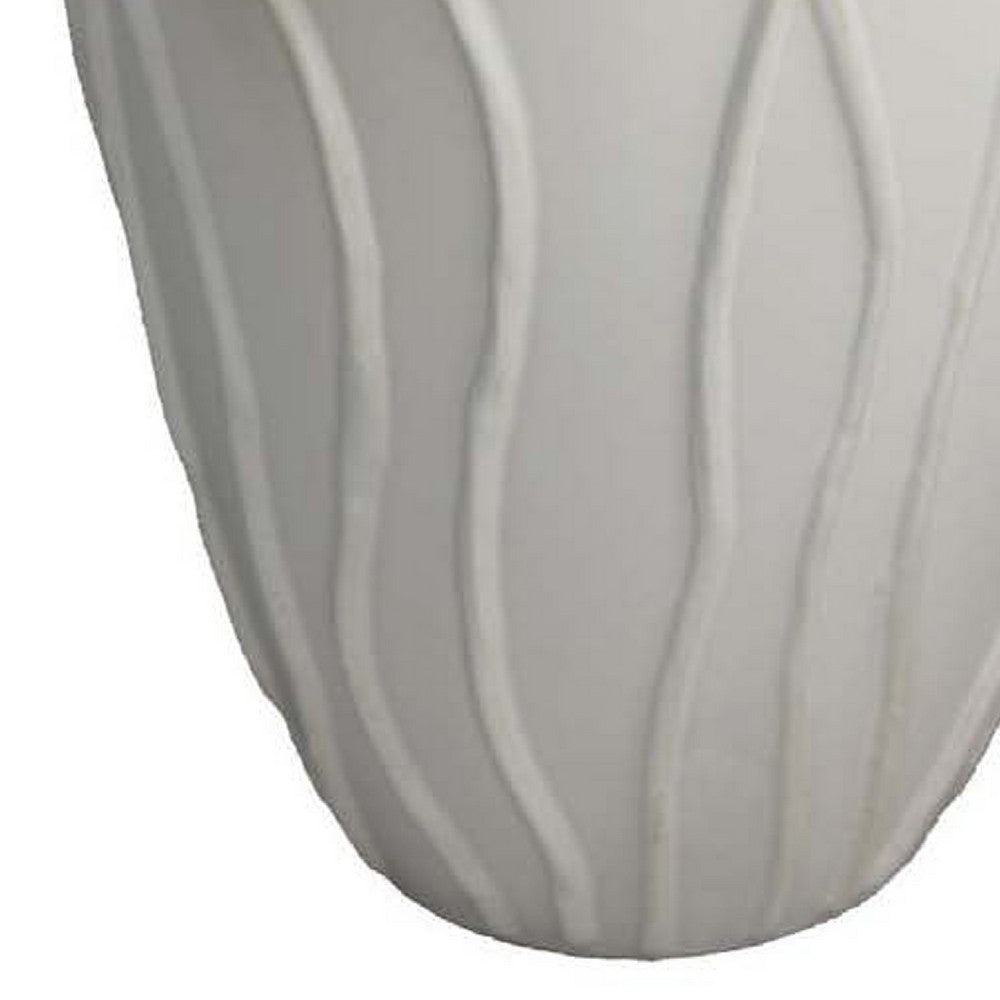 Ro Decorative Vase, Textured Lotus Accents, White Ceramic 16 Inch -BM334861