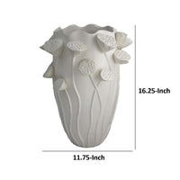 Ro Decorative Vase, Textured Lotus Accents, White Ceramic 16 Inch -BM334861
