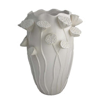 Ro Decorative Vase, Textured Lotus Accents, White Ceramic 16 Inch -BM334861
