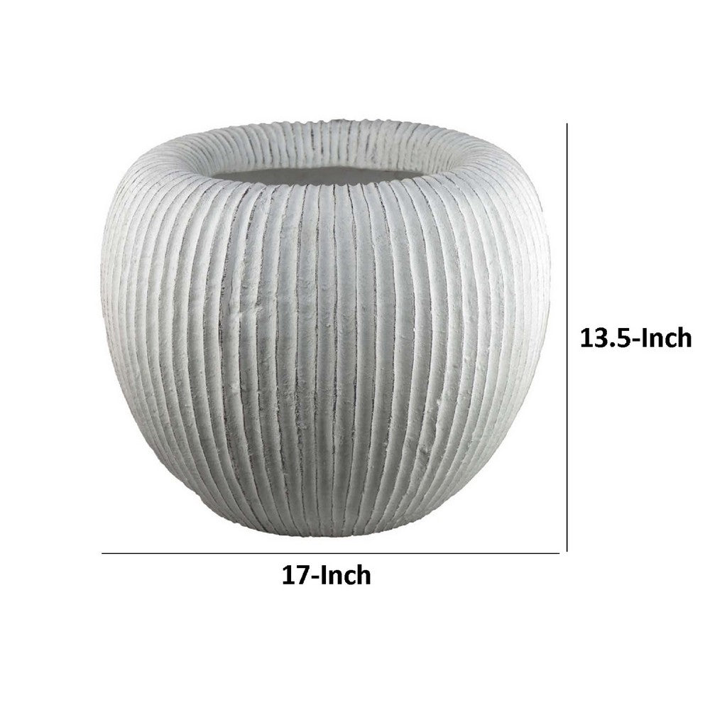 Nios Decorative Vase, Short and Wide, 17 Inch Weathered White Resin -BM334929