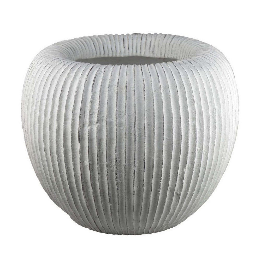 Nios Decorative Vase, Short and Wide, 17 Inch Weathered White Resin -BM334929