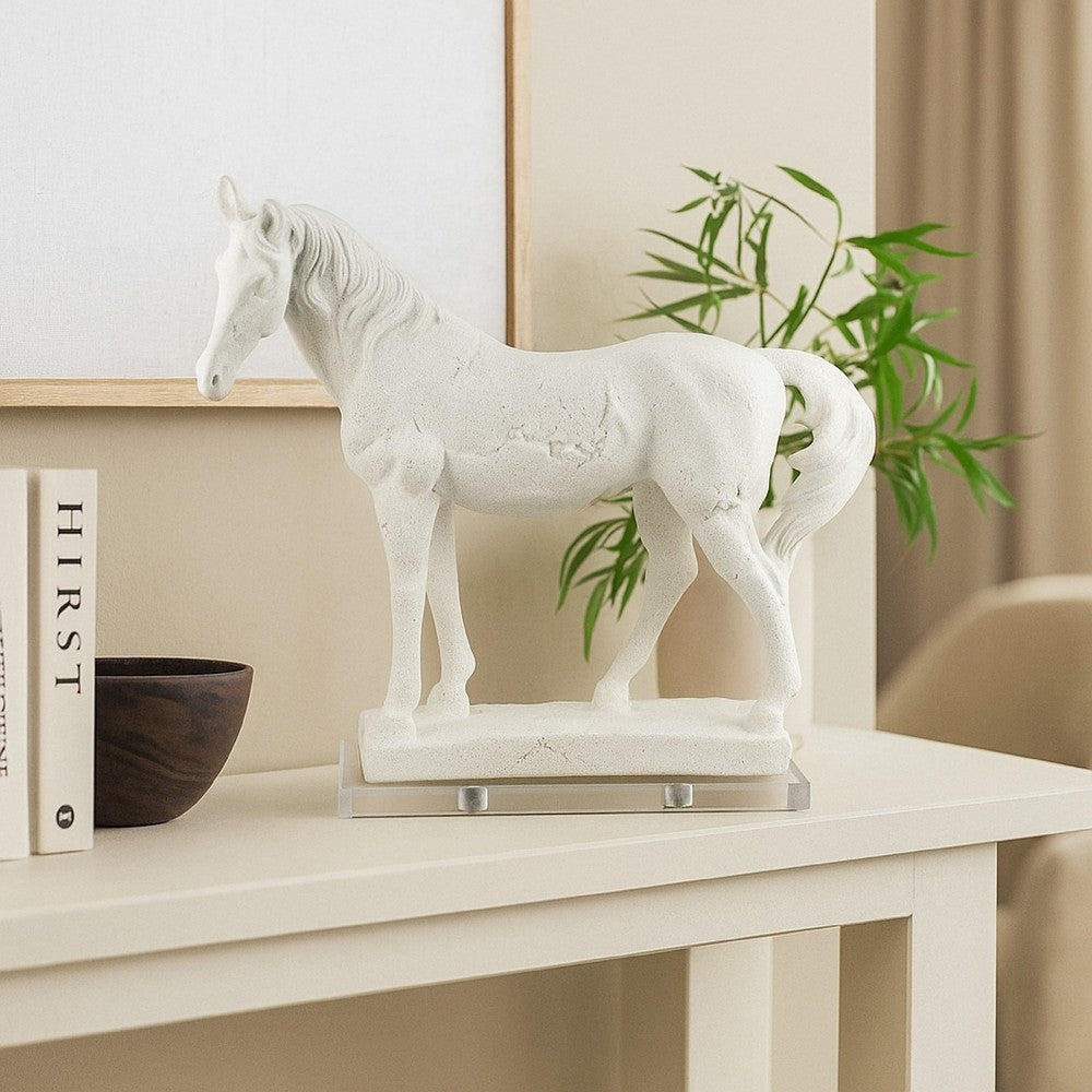 Omio Accent Figurine, Realistic Horse Statue, 16 Inch White Resin -BM334939