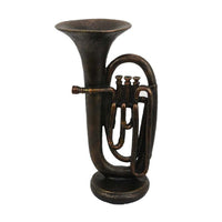 Trumpet Tabletop Decor, Dark Bronze Resin, Round Base, 15 Inch -BM335005