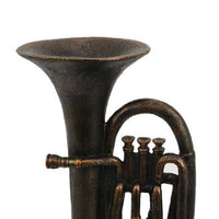 Trumpet Tabletop Decor, Dark Bronze Resin, Round Base, 15 Inch -BM335005
