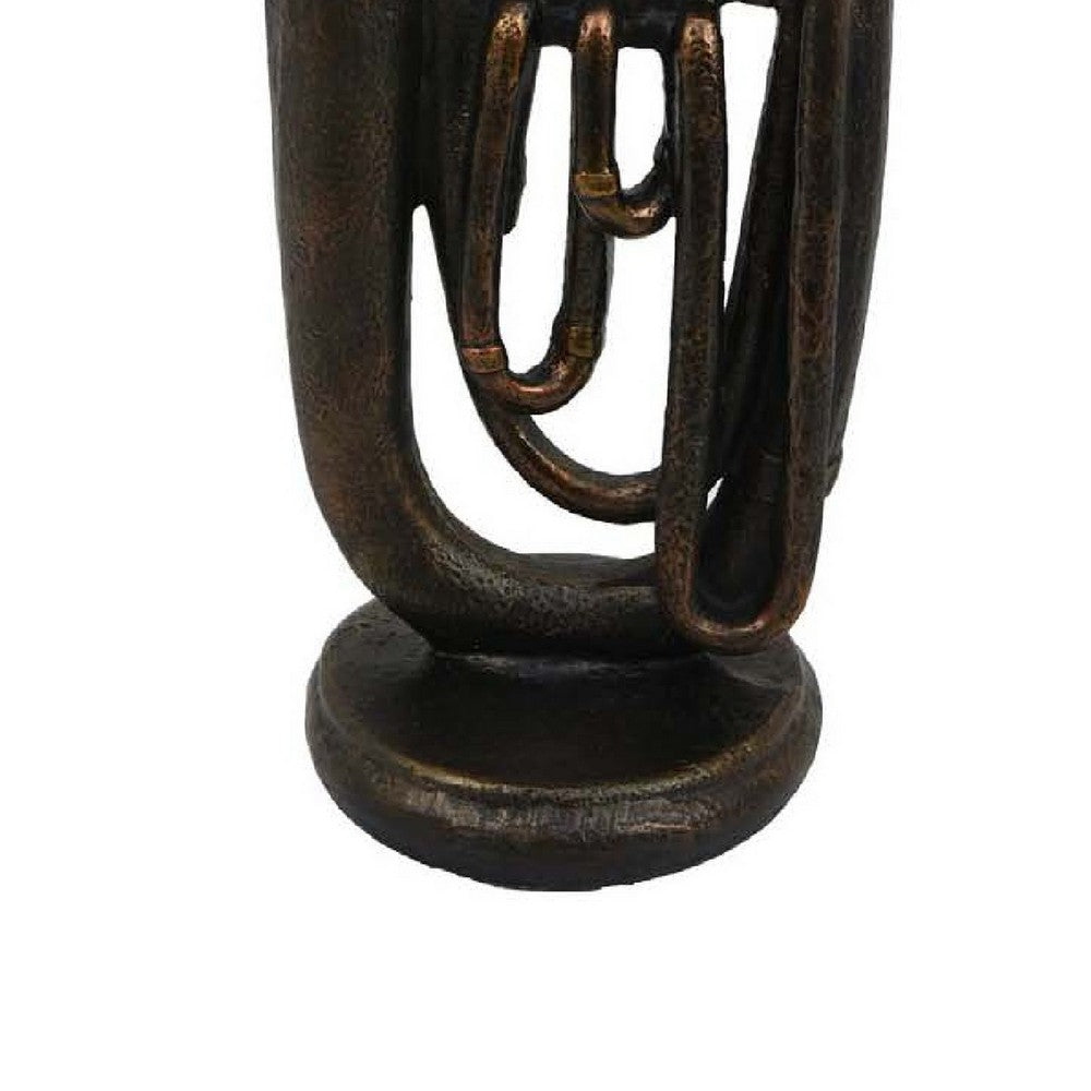 Trumpet Tabletop Decor, Dark Bronze Resin, Round Base, 15 Inch -BM335005