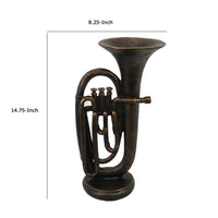Trumpet Tabletop Decor, Dark Bronze Resin, Round Base, 15 Inch -BM335005