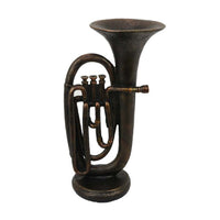 Trumpet Tabletop Decor, Dark Bronze Resin, Round Base, 15 Inch -BM335005