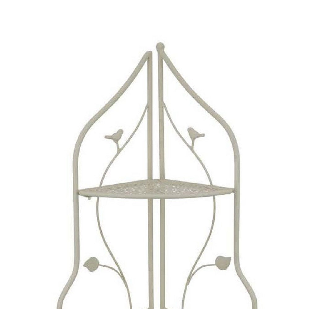 3 Tier Corner Plant Stand Shelves, Classical White Metal, 36 Inch -BM335022