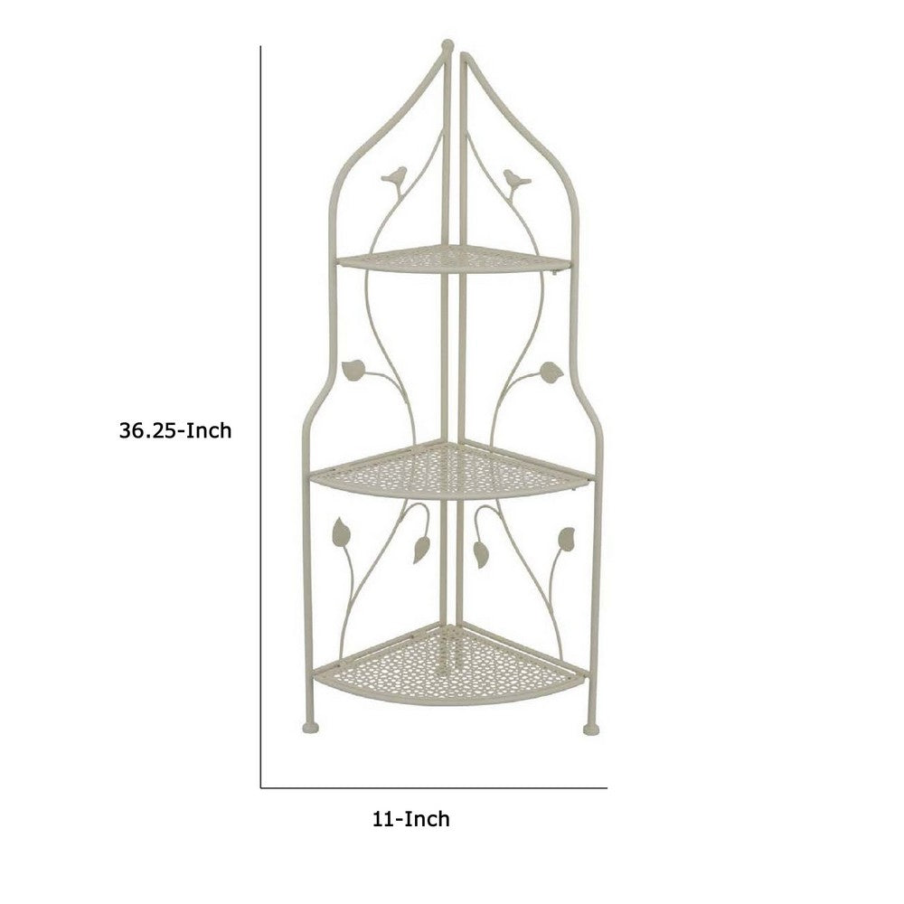 3 Tier Corner Plant Stand Shelves, Classical White Metal, 36 Inch -BM335022