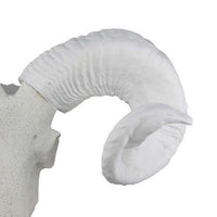 Mitch Bighead Sheep Ram Sculpture w Curved Horns, White Resin 16 Inch -BM335034