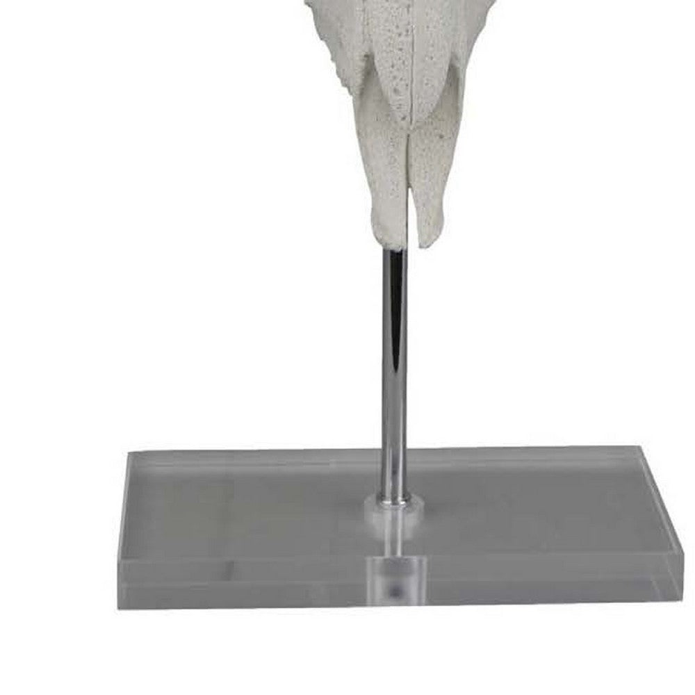 Mitch Bighead Sheep Ram Sculpture w Curved Horns, White Resin 16 Inch -BM335034